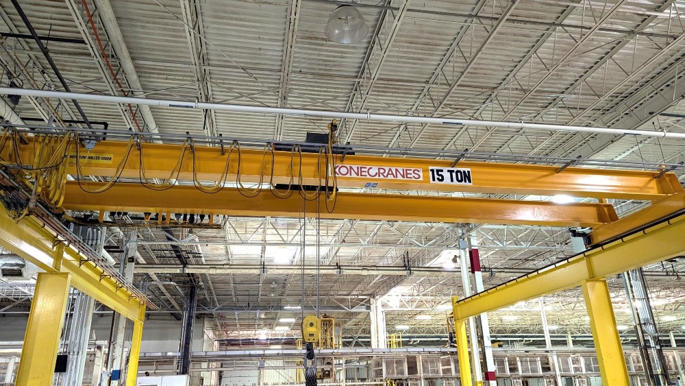 15 Ton, Kone, 37' 0" Span, 20' Lift, Radio Control, VFD All Motions, 130' L freestanding runway system, 2012 - Image 1