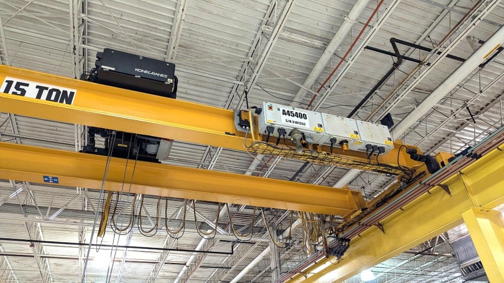15 Ton, Kone, 37' 0" Span, 20' Lift, Radio Control, VFD All Motions, 130' L freestanding runway system, 2012 - Image 6