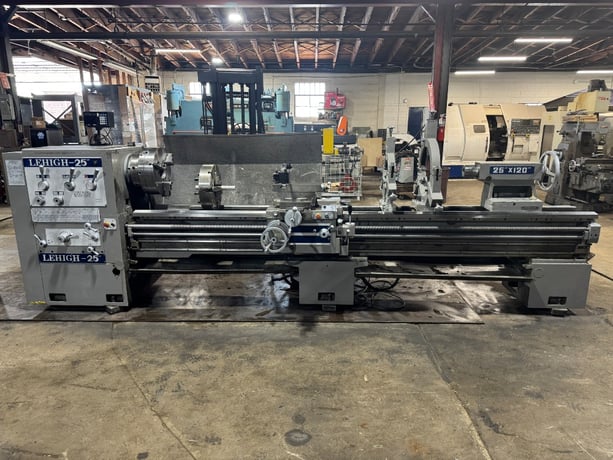 25"/32" x 120" Lehigh, gap bed engine lathe, 4.75" Bore, D1-8, 16" 3 & 4 jaw chuck, tooling package, 16" - Image 1