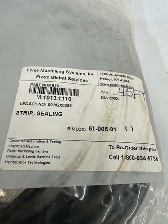 Fives Machining Systems OEM Sealing Strip M.1013.1110 45 ft length. - Image 1