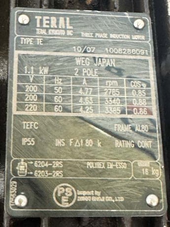 Teral Kyokuto Type TE 1.1kW 3 Phase Immersion Coolant Pump 200/220V TEFC IP55 - Image 5