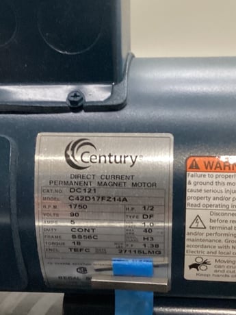 Century HP #C42D17FZ14A RPM, DC MOTOR 1/290VDC - Image 2