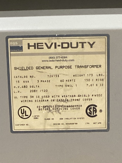15 KVA SolaHD #T2H15S, Transformer 208Y/120 - 480V, 3PH - Image 5