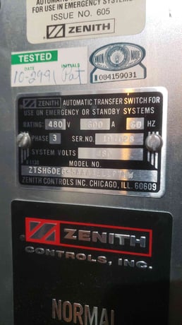 600 Amp. GE Zenith #ZTSH60EC-5, ZTS Series, Automatic Transfer Switch, 480 Volts, 3 Phase - Image 5