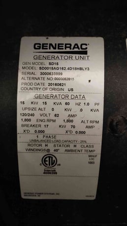 15 KW Generac #SD15, Industrial Diesel Standby Generator, 120/240 Volts, 1 Phase, 334 Hrs., Tested, 2016 - Image 10