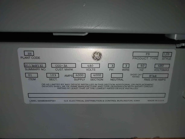 4000 Amps, General Electric Power Break II Switchboard, (5) #SHF08B208H 800A Hi-Break 3 Pole Breakers, 480 - Image 9