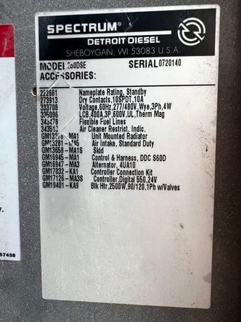 250 KW Spectrum #250DSE, portable diesel generator set, 4500 hours, Detroit Diesel S60 engine, S/N 0720140 - Image 2