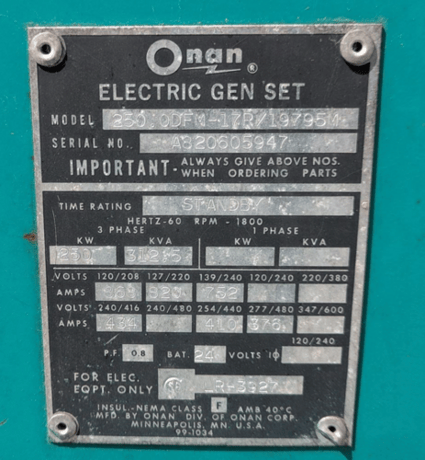 250 kW Onan #250.0DFM-17R, Diesel Generator, Cummins Big-Cam NTA855-G, 4623 Hrs - Image 7