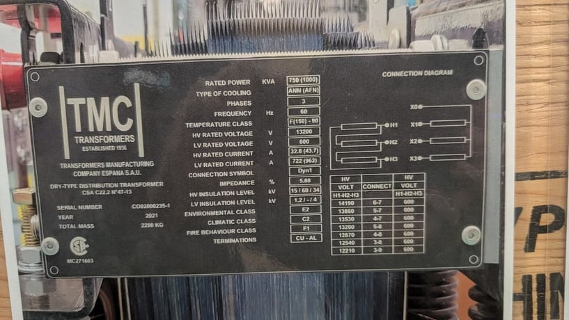 750 KVA 13200 Delta Primary, 600Y Secondary, TMC, Station, 2021 - Image 3
