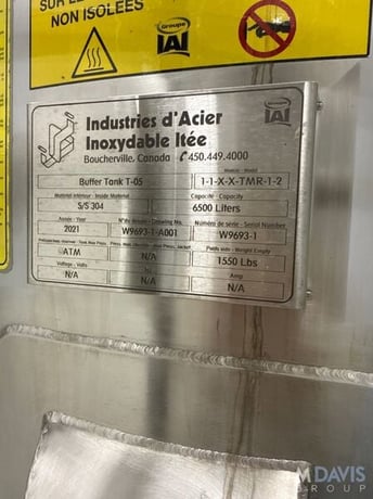1700 gallon Industries D'Acier Inoxydable Itee, Vertical Stainless Steel Tank, 68" diameter x 108" height - Image 3
