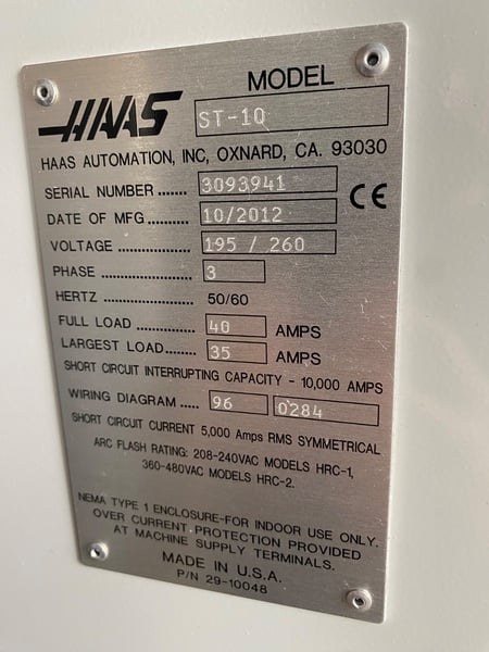 Haas #ST-10, CNC lathe, 25.2" swing, 6" chuck, 1.7" bar, 14" dia., 16.5" lgth, 15 HP, 6000 RPM, automatic - Image 7