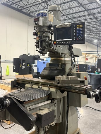 Sharp #TMV, vertical knee mill, 10" x50" table, 18.5" ram, 3 HP, 4500 RPM, Accurite digital read out, 2006 - Image 1