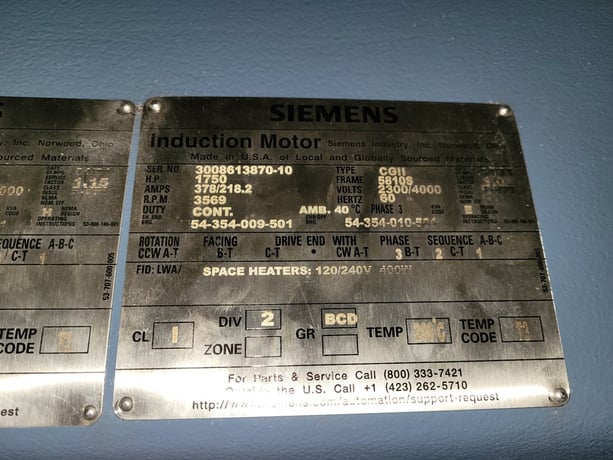 1750 HP 3600 RPM Siemens, Frame 5810S, weather protected enclosure type 2, SB, 2300/4000 Volts, New (6 - Image 3