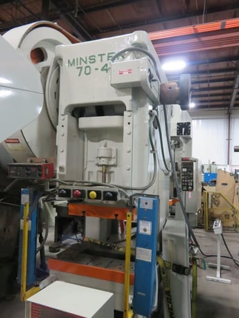 75 Ton, Minster #70-4-1/2, OBI press, 4" stroke, 3" ram adjustment, 70 SPM, 36" x 24" bed area,air clutch & - Image 1
