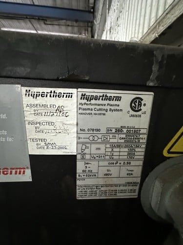 Hypertherm #HPR-260, Hi-Def Plasma Power Source, 45.5 KW, 2" cutting, 260 amps, 200-600 Volts, 3PH, (2 - Image 2
