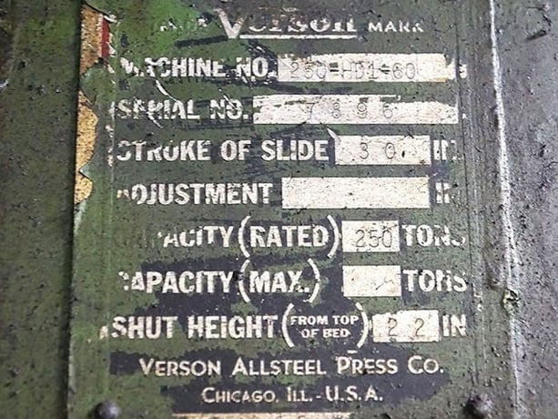 250 Ton, Verson #250-HD1-60, hydrauic press, 30" stroke, 60" x 60" table, 50 HP - Image 5