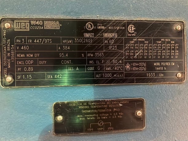 350 HP 3600 RPM Weg, Frame 447/9TS, Drip-Proof Ball Bearing, 460 Volts, New Surplus - Image 1