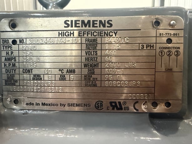 250 HP 1185 RPM Siemens, Frame 449TC, TEFC, 3PH 460 Volts 280A AC Motor - Image 1
