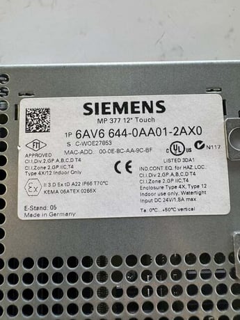 Siemens HMI Touch Panel 6AV6 644-0AA01-2AX0 24 VDC - Image 2