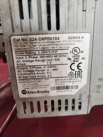 Allen-Bradley Variable Frequency Drive 22A-D6P0N104 480V 3-Phase - Image 2