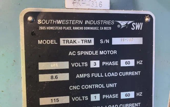 Southwestern Industries #TRAK-TRM, CNC Vertical Mill, 50" x10" Table, 3 HP, ProtoTRAX MX2 Controls - Image 6