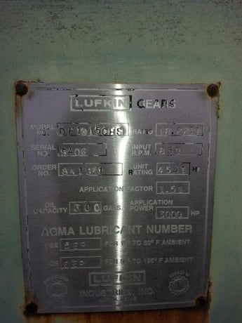 3000 HP @ 850 RPM, Lufkin #DF1015CHS, Double Reduction Gearbox for Banbury Rubber Mixer, 18.22:1 ratio - Image 3