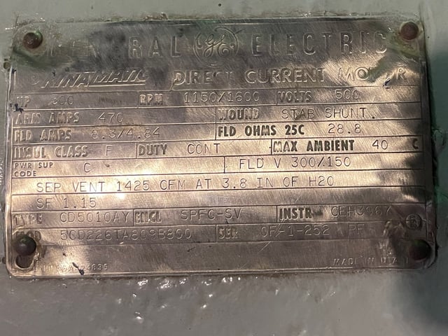 300 HP 1200 RPM General Electric, Frame 5010AY, DPFVBB, 500 VA, 300/150 VF - Image 3