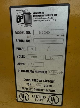 GPI #M60MD, vertical baler, 24" x 60" feed opening, 5 HP, 33 sec cycle, hydraulic eject system - Image 4