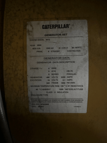 1500 KW Caterpillar #3512, Diesel Generator Set w/ Paralleling Switchgear, 480 Volts, 1800 RPM, 8000 amp - Image 9