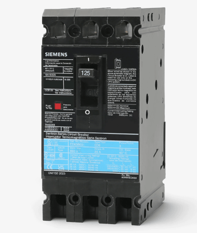 125 Amps, Siemens #ED43B125, Molded Case Circuit Breaker, 3-pole, 480 VAC/250 VDC, 3PH - Image 1
