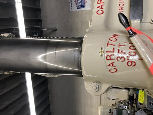 3' -9" Carlton, HD radial arm drill, 57" under spindle, #4MT, 3 HP, power elevation, 26" x 33" tilt box - Image 2