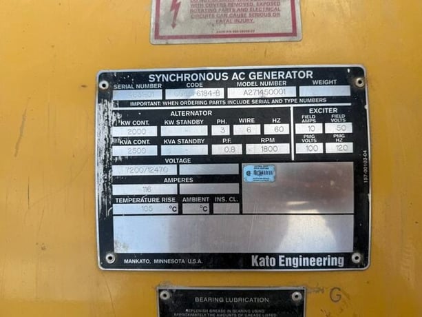 2000 KW, 1800 RPM, Kato, Generator End, 7200/12470 Volt, 3PH - Image 7