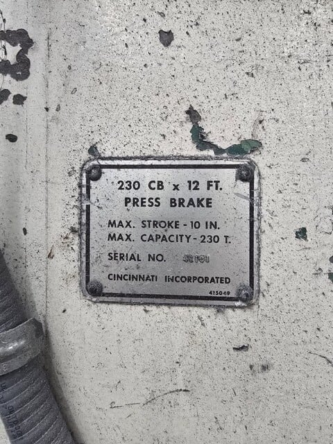 230 Ton, Cincinnati #230CB, hydraulic brake press, 14' overall, hydraulic cylinders rebuilt in 2024 - Image 5