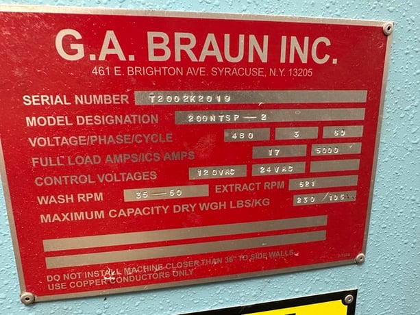 230 Lb. Braun #200NTSP-2, Washer Extractor, 2-pocket, steam injection, 621 extract RPM, 480 Volt, 2002 - Image 10