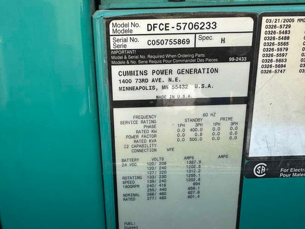 400 KW Cummins #DFCE, diesel generator set, 277/480 Volts, 508 hours, 605 HP @ 1800 RPM, NTA-855-G5 engine - Image 10