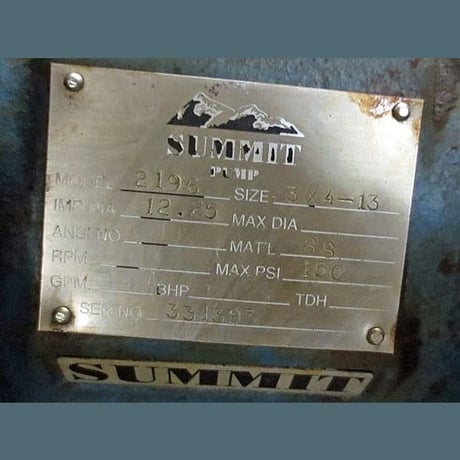 Summit #2196, Centrifugal Pump, 3" x 4", 12.25" impeller, 40 HP, 230/460 V., 1760 RPM - Image 2