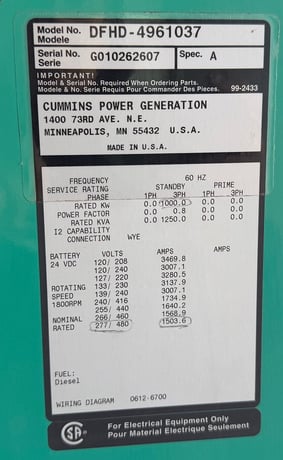 1000 KW Cummins / Onan #DFHD, diesel generator set, 277/480 Volts, 3-phase, 1490 HP @ 1800 RPM, QST30-G5 - Image 7