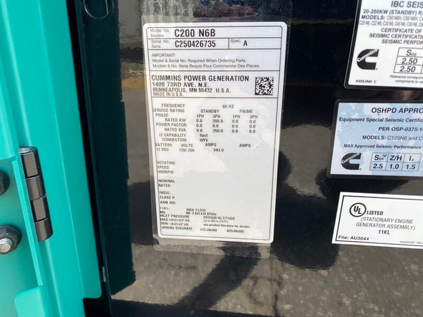 200 KW Cummins #C200N6B, Natural gas generator set, 120/208 Volts, 3-phase, 310 HP @ 1800 RPM, QSJ8.9G-G3 - Image 4