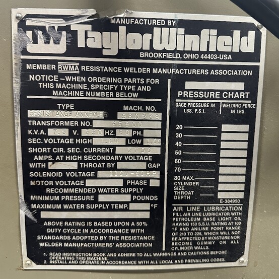 Taylor Winfield, Resistance Annealer, 7.5 kVA, 230 V. Primary, 60 Hz - Image 6