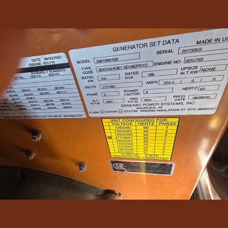 150 KW Generac #3361990100, Diesel Generator, 277/480 Volts, Iveco SD150 engine, 1800 RPM, circuit breaker - Image 2
