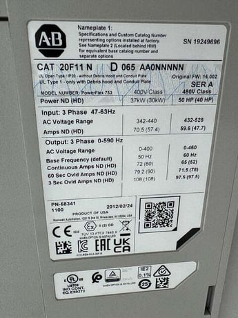 Allen-Bradley Variable Frequency Drive 20F11ND065AA0NNNNN 480V 3-Phase - Image 4