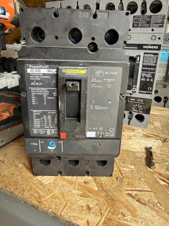 175 Amps, Square D, JDL36175, Molded Case Circuit Breaker, 600 VAC/250 VDC, 3-pole, PowerPacT J-Frame - Image 1