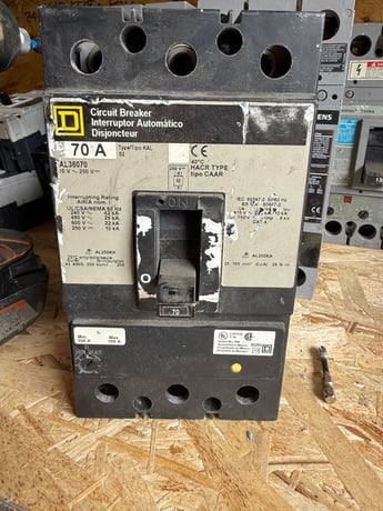 70 Amps, Square D, KAL36070, Molded Case Circuit Breaker, 600 VAC/250 VDC, 3-pole - Image 1