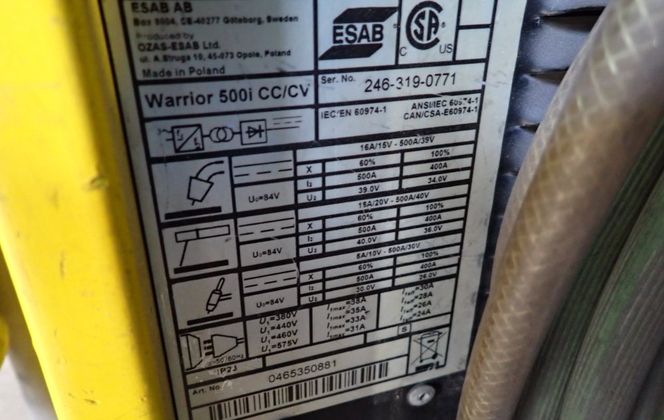 Esab #WARRIOR-500-CC/CV, multi-process welder, 460 V. (2 available) - Image 7