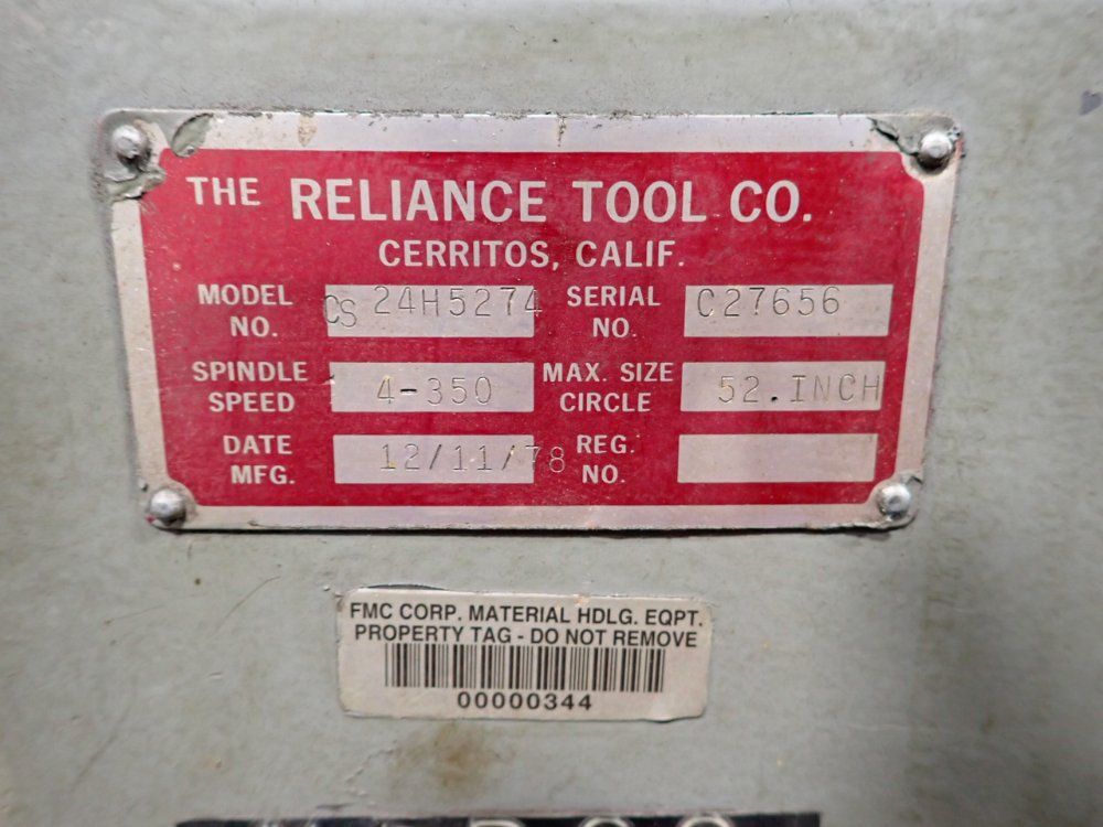Reliance Tool #CS-24H5274, rotary circle shear, 52" capacity, 1978 - Image 2