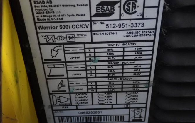 Esab #MIG-5000i, mig welder, 500 A, 460 V. - Image 7