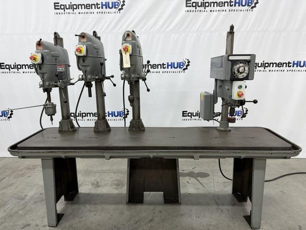 Delta, 4 head gang vari-speed drill press station, 95-3/8" x 23-1/2" table surface - Image 1