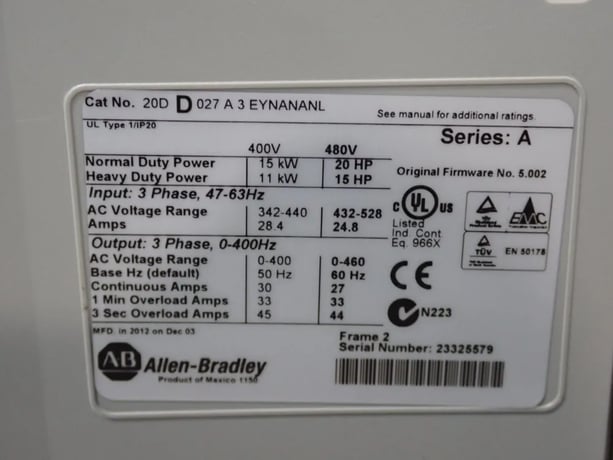 Allen-Bradley #20DD027A3EYNANANL, PowerFlex 700S AC Drive, 400 Volts - Image 6