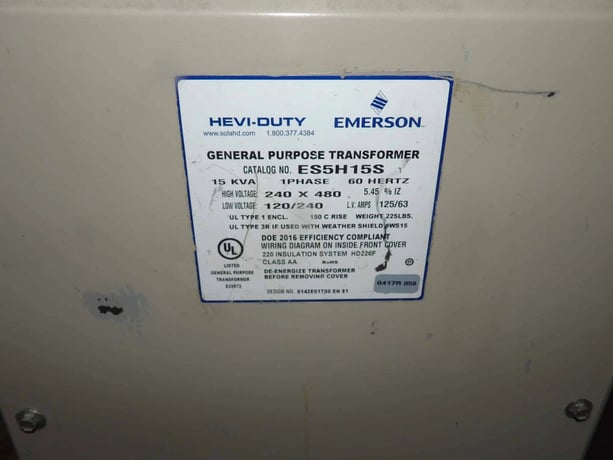 15 KVA 480 Primary, 120/240 Secondary, Emerson ES5H15S, General Purpose Dry Type Transformer, 125/63 amps - Image 6