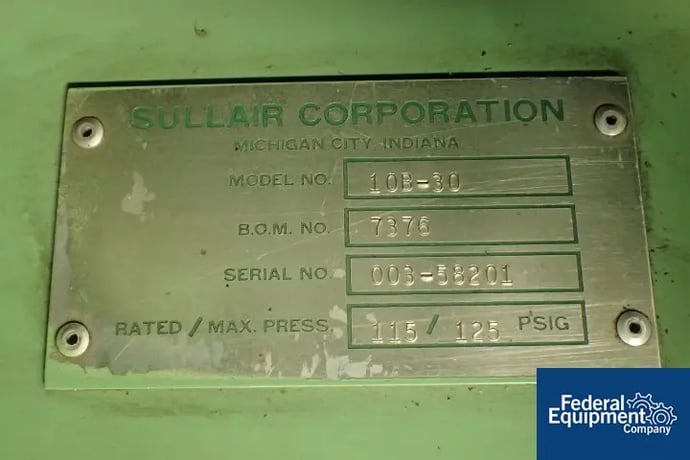 115 psig, Sullair #10B-30, Rotary Screw Air Compressor, 30 HP, air-cooled - Image 2